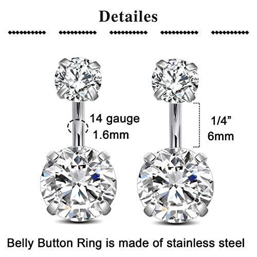 QWALIT Belly Rings - Short Bar Belly Button Rings in Surgical Steel with Opal Stones - 6mm & 10mm - color: E11-3pcs silver-short 6mm