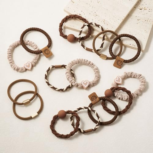 QIUTIMIY 15 Pcs No Damage Hair Ties Thick Hair Elastic Rubber Bands Hair Accessories Scrunchies Seamless for Women - color: Style 22