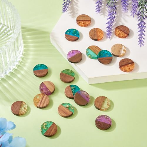 Beadthoven 20Pcs/5 Pairs Resin Wood Earrings Pendants, Gold Foil Round Charms Wood Earrings Making kit Colorful Pattern Wooden Earring Blanks Pieces for Jewelry Making DIY Crafts - color: Gold Foil-Round
