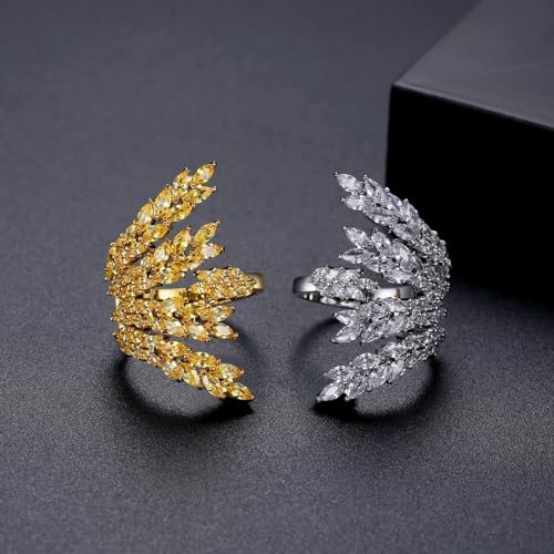 18K Gold Plated Rings for Women and Teen Girls Non Tarnish Cubic Zirconia Fidget Ring Butterfly/Snake/Mesh/Cross/Crown Knuckle Ring Open Adjustable Statement Stacking Chunky Rings - color: Gold Wheat Ears
