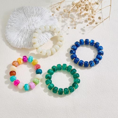 Bead Bracelet for Women Vibrant Color Resin Beads Bracelets Elastic Stretch Chunky Bracelet Boho Summer Beach Vacation Jewelry - color: Color 3