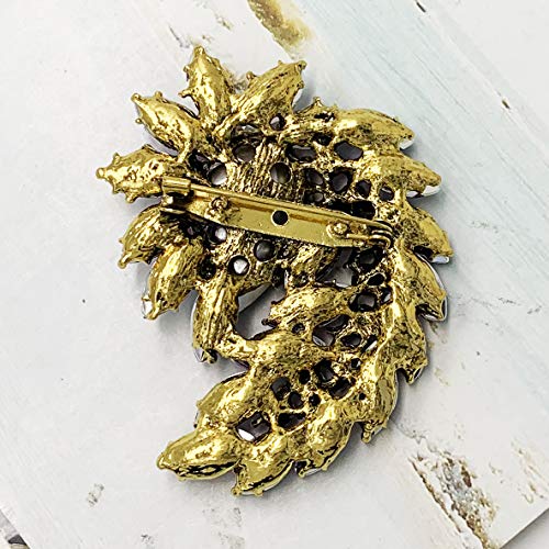 SELOVO Marquise Shape Rhinestone Red Leaf Costume Brooch Pin Jewelry Antiqued Gold Tone - color: Purple