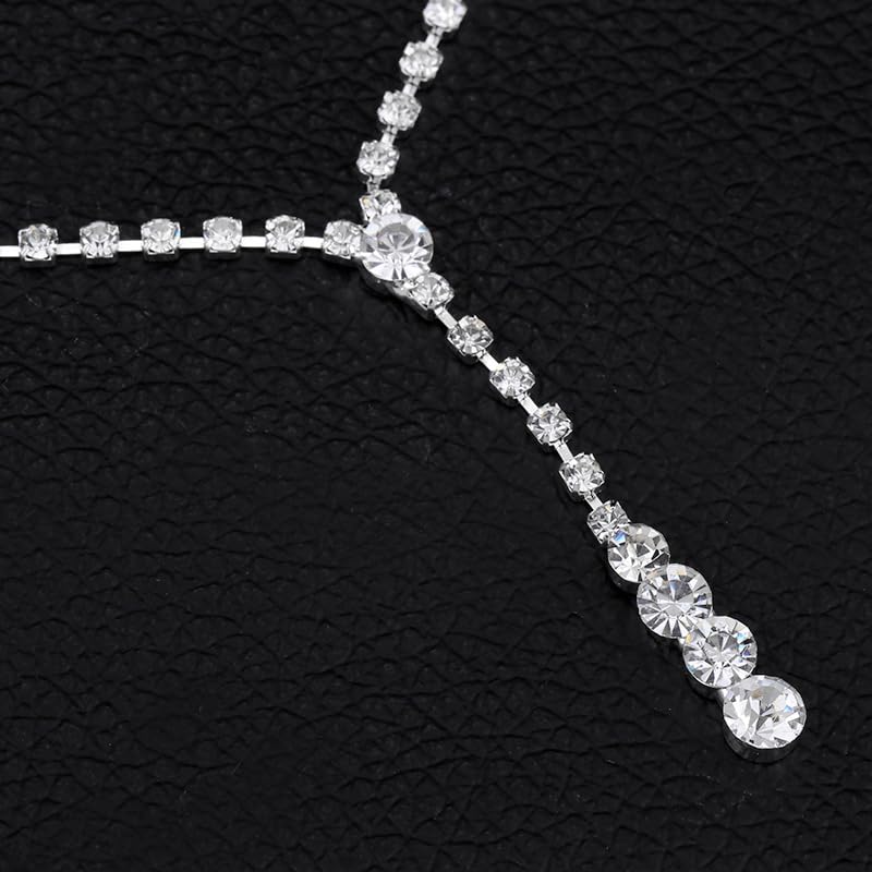 Wedding Jewelry Sets for Brides Rhinestone Necklace and Earring Set Bracelet Ring Gold Silver Prom Jewelry Sets Diamond Flower Teardrop Necklace for Women - color: Style2-Silver-3pcs