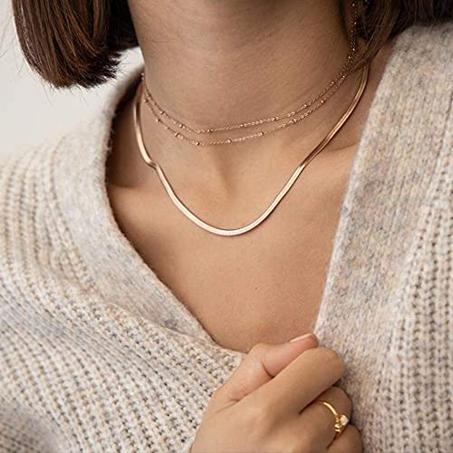 Turandoss Dainty Gold Choker Necklaces for Women - 14K Gold Plated Handmade Medallion Snake Link Chain Cross Star Moon Adjustable Simple Choker Necklaces for Women Jewelry - style: "Snake Chain-4mm