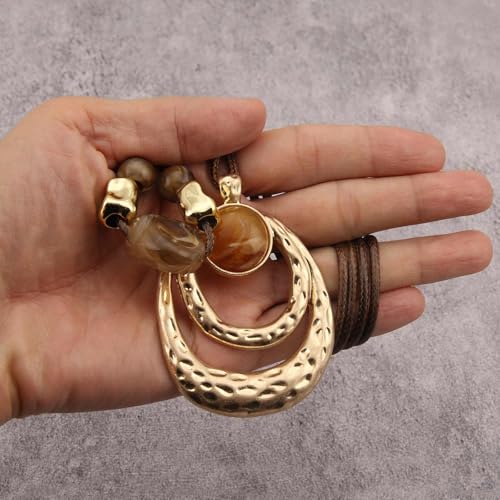 Boho Necklaces for Women Chunky Circle Necklace Bohemian Necklaces | Chunky Boho Necklace for Women Layered Boho Circle Leather Choker Necklace Long Vintage Necklaces Bohemian Jewlery Gifts - style: Large Boho Necklace