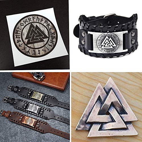 GelConnie Viking Bracelet Punk Leather Cuff Bracelet Gothic Leather Wristband Bracelet with Nordic Amulet Scandinavian Talisman Celtic Pagan Jewelry - color: Black Valknut