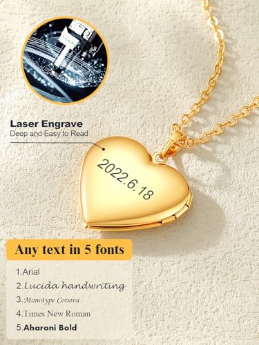 U7 Women Locket Necklace, Heart Photo Lockets Hold Picture, Gift Box Packed | Gold/Silver/Rose Locket Charm, Custom Picture and Engravement Heart Pendant, 20" Chain, Personalized Gift for Mom Wife Friend - color: 05# Gold Stripe