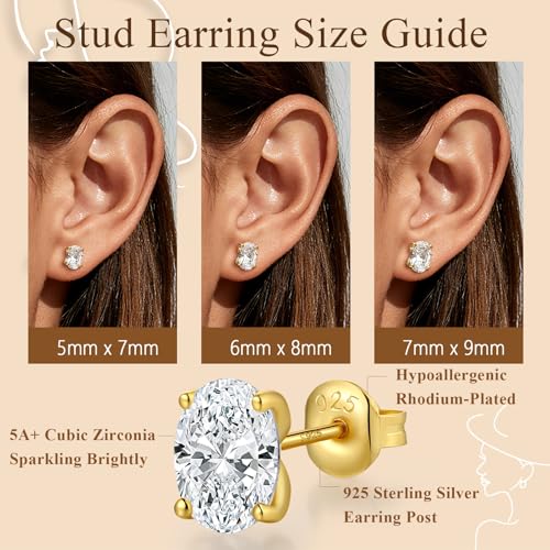 Brilliant Heart-cut/Oval-cut/Trillion-cut/Cushion-cut/Emerald-cut/Marquise-cut Stud, 925 Sterling Silver Cubic Zirconia Stud Earrings for Women Men - style: D-Oval cut-yellow