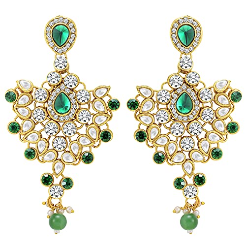 Aheli Bollywood Style Indian Bridal Choker Necklace Matha Patti Nose Ring Haath Phool Wedding Fashion Bharatanatyam jewellery set for Women - color: Green 2