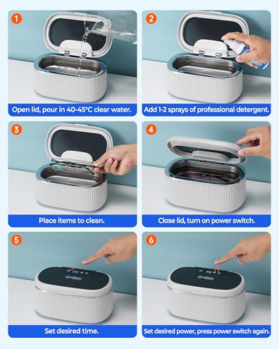 35W Ultrasonic Jewelry Cleaner, 45KHz Retainer Cleaner for Jewelry, 5 Timer & 3 Power Modes, Eyeglasses, Rings, Watch Strap, Dentures - 20oz, 304 Stainless Steel Tank, Quiet <38dB (White) - color: White