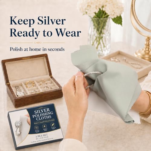 Bonison 3 Pack Large Silver Polishing Cloth – 10"x12" Jewelry Cleaning Cloth & Multi-Layer Jewelry Polishing Cloth for Silver, Gold, Diamond, Platinum, Coins, Watches, Gemstones(Gray) - color: Set of 3 Cloths (Grey)