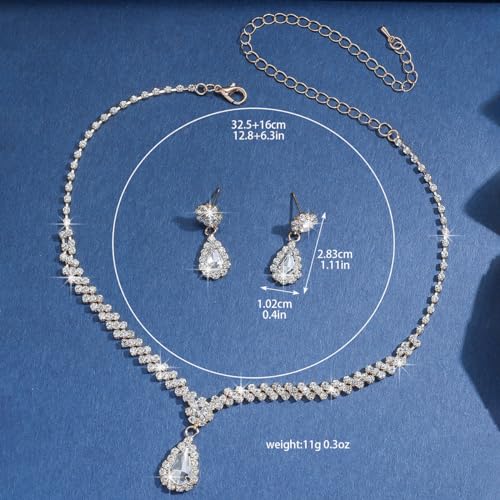 Wedding Jewelry Sets for Brides Rhinestone Necklace and Earring Set Bracelet Ring Gold Silver Prom Jewelry Sets Diamond Flower Teardrop Necklace for Women - color: Style4-Red