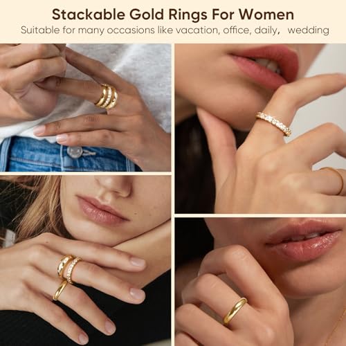KSF 2Pcs / 3Pcs / 4Pcs Stackable Rings for Women, Gold and Silver Plated Stack Ring Set for Everyday Wear, Gift for Her - color: Style3