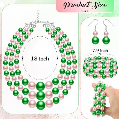 Haysandy Pearl Jewelry Set for Women 20s Jewelry Gift | Retro Layered Necklace Bracelet Earring, Costume Accessories for Derby Wedding Prom Party, Dress Matching Occasions - color: Pink and Green