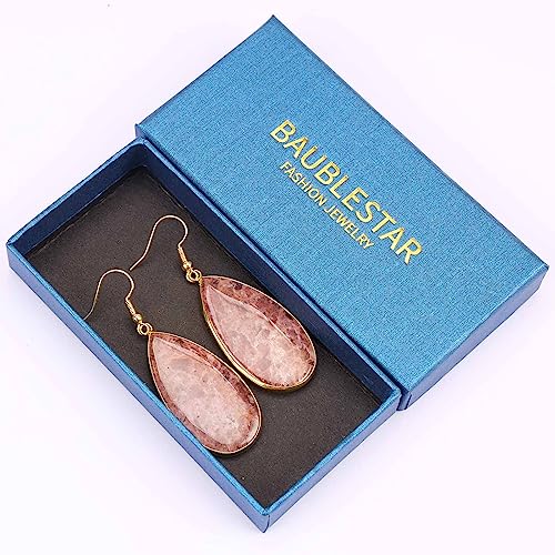 BaubleStar Natural Crystal Healing Stone Earrings Statement Teardrop Dangle Earrings for Women - color: Strawberry