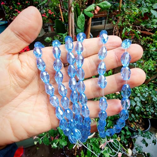 8x12mm Teardrop Glass Beads for Jewelry Making, Vertical Hole Faceted Crystal Prism Beads for Pendants Bracelet Necklace Earring, Light Blue 100pcs - color: Light Blue