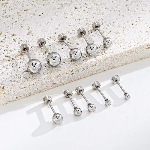 JINERA 5 Pairs Stud Earrings for Women 14K Plated Gold/Silver Pearl Ball Small Stud Earrings Set Cartilage Piercing Hypoallergenic Lightweight Flatback Earrings Jewelry Gifts for Women - color: 1 Pair Flat Back Stud Earrings - Silver