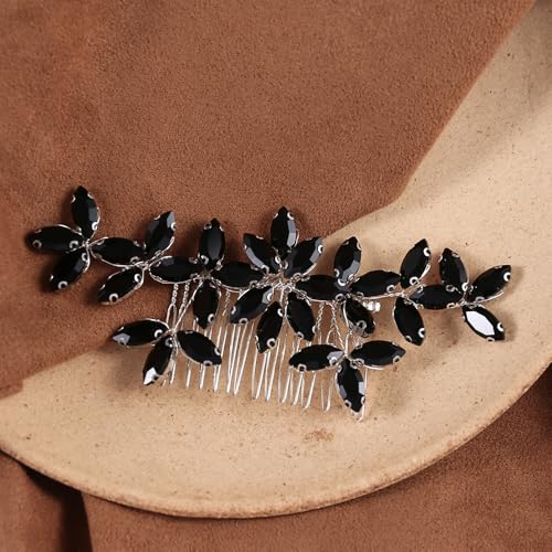 Black Wedding Crystal Hair Comb Elegant Bridal Wedding Hair Piece Teardrop Crystal Rhinestone Hair Accessories for Women Prom Party Photography - color: Black