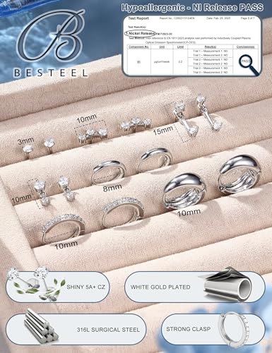 BESTEEL 7Pairs Hypoallergenic Gold Plated Earrings for Women Earring Stacks | Trendy Small Stud Huggie Hoop Earring Stacks Set Surgical Steel Cartilage Helix Jewelry for Sensitive Ears Birthday Gifts - style: S - Chunky