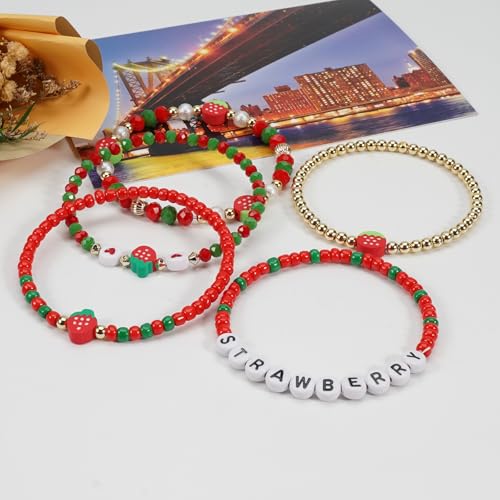 Twinfree Bohemian Cute Fruit Banana Cherry Strawberry Pineapple Mango Polymer Clay Beaded Stackable Stretch Bracelets - color: color 26