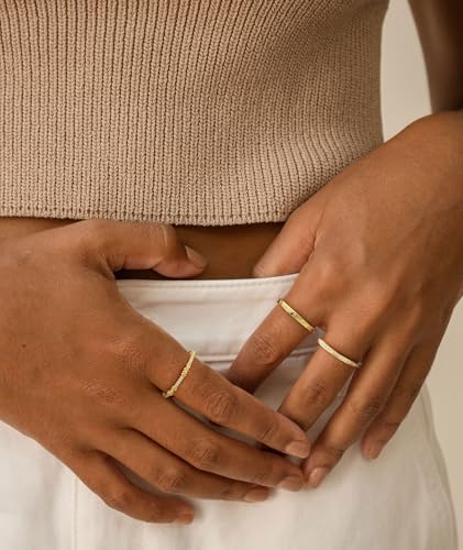 KAERUN Stackable Gold Rings for Women Non Tarnish Dainty 14K Gold Plated Stacking Rings Cubic Zirconia Thumb Ring Set Trendy Statement Wedding Bands Promise Engagement Rings for Women Size 6-10 - style: stack-A