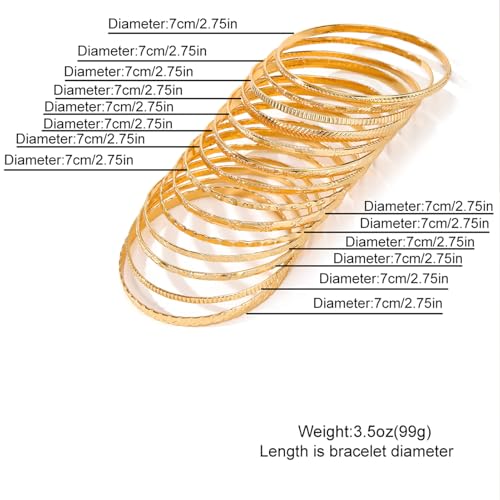 17IF Gold Bangle Bracelet For Women, 14k Multilayer Charm Textured Stackable Bracelets Boho Indian Chunky Cuff Fashion Jewelry Gift - style: 14 Pcs