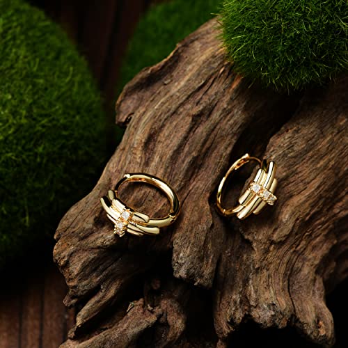 Cubic Zirconia Huggie Earrings 14k Gold Plated Tiny Earrings Small Huggie Hoop Earrings Simple Lightweight Hoops Gift for Women - color: 3Vertical drilling