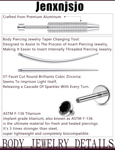 Jenxnjsjo F136 Titanium 20/18/16g Earrings Nose Lip Rings Studs Labret Medusa Tragus Helix Conch Cartilage Piercing Jewelry for Women - color: Black, size: 16g