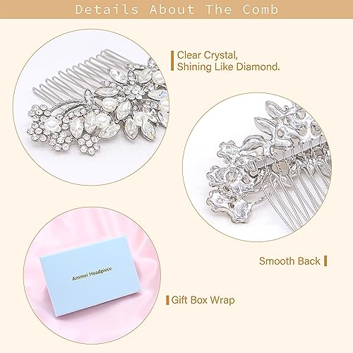 Silver Wedding Hair Comb With Pearls and Crystals Wedding Hair Accessories Bridal Headpiece Or For Parties - color: Silver