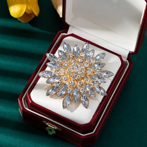 Rhinestone Flower Brooch Pin for Women Fashion Sparkling Crystal Sunflower Floral Brooch Floral Lapel Pins Fashion Wedding Jewelry Gifts - color: White