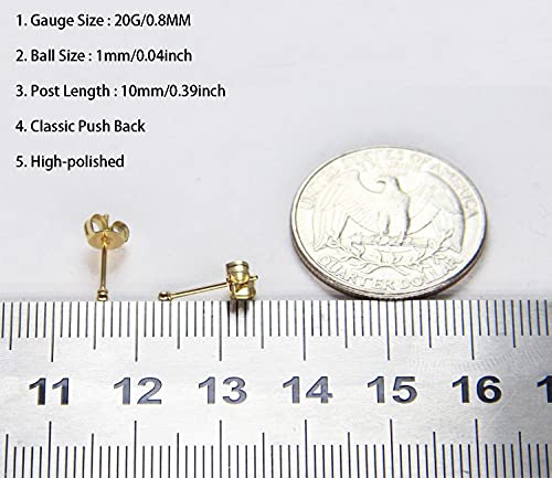 14K Gold Filled Polished Small CZ Pearl Ball Stud Earrings Set for Women Men 20G Surgical Steel Hypoallergenic Piercing Studs for Sensitive Ear, Pack of 6 Pairs - style: K : 1MM Gold Ball Set