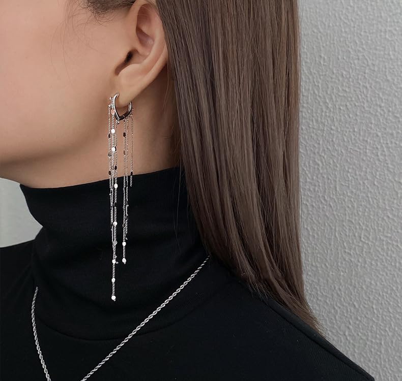 ASOQOLA Long Tassel Dangle Drop Earrings for Woman Tassel Dangling Earrings 925 Silver Chandelie dangling earring for Prom Fashion Jewelry - color: B Silver