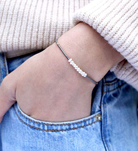 KELITCH Womens Pearl Bracelets Friendship Bracelet Handmade Miyuki Beads Charm Bracelet Holiday Gift - color: Dark Grey B