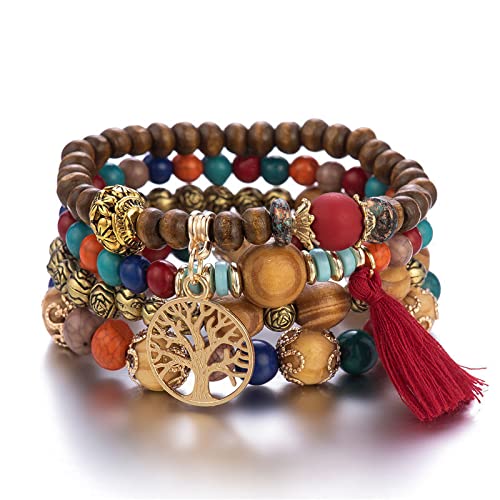 4 Sets Bohemian Stackable Bead Bracelets, Stretch Bangle Charm Jewelry 1 - color: LCS Multicolour 24240