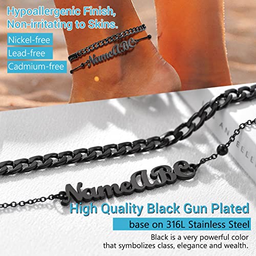 PROSTEEL Trendy Handcuffs Design/Customize Words Ankle Bracelet For Women, 316L Stainless Steel Anklets Silver/Gold/Black Tone, Hypoallergenic, Come with Box - style: 09 Customize-Cuban Link(8.5"-10.5")-Cool Black