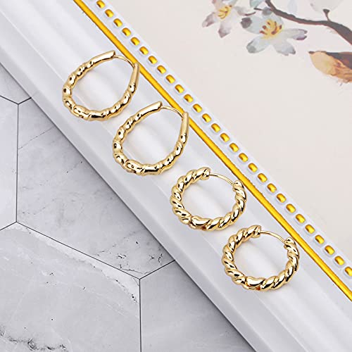 Wgoud 6 Pairs Chunky Gold Hoop Earrings for Women, 14K Gold Plated Hoop Earrings Hypoallergenic, Thick Lightweight Twisted Huggie Hoops Earring Set for Women’s Jewelry GIfts - color: 6 Pairs Gold