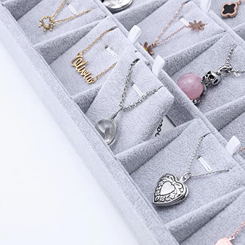24 Grid Stackable Jewelry Tray Organizer with Removable Divider Velvet Tray | Jewelry Display Tray for Earrings Necklaces Bracelet Rings Display Showcase - Grey - color: Grey