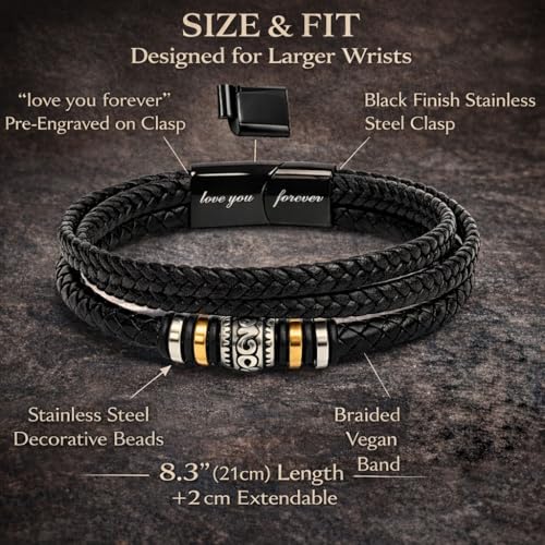 To Our Grandson Bracelet from Grandpa and Grandma - Love You Forever Engraved Leather Wristband with Inspirational Message Card - Sentimental Birthday Graduation Gift for Men, Teen - color: Version-11