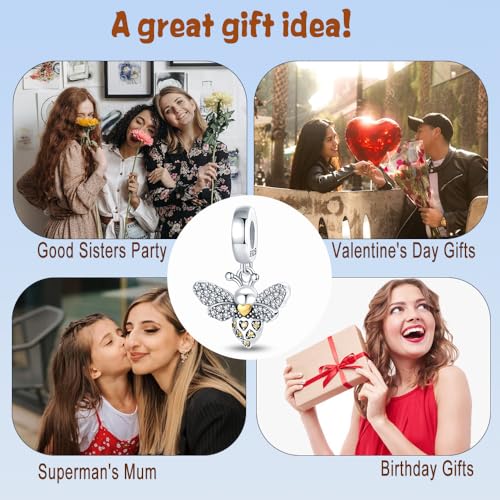 HappyStar 925 Sterling Silver Animal Dogs Charms Pendants fit Pandora Bracelets Necklaces Flowers Sports Travel Charms for Bracelets Women Jrwelry Gifts(with one Spacer Bead Charms) - style: Bee Charms