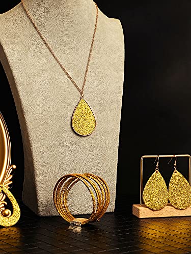 Hicarer 4 Pcs Jewelry Sets for Women Glitter Necklace and Earring Set Multi Layer Bracelet Costume Jewelry Sets for Bridal Shower Wedding - color: Yellow