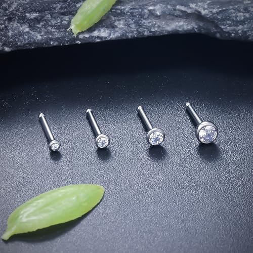 ASTM F136 Titanium Nose Rings 18G 20G 22G Jeweled Clear Round Cubic Zirconia Nose Studs Ring Screw L-Shaped Bone Hypoallergenic Body Piercing Jewelry for Women 1.5mm 2mm 2.5mm 3mm 4PCS - style: Bone:18G(1.0mm)