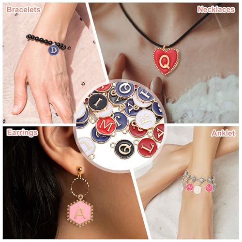 MECCANIXITY Letter Initial Charm Double Sided Alphabet Pendants A-Z Letter Charm for Jewelry Making Necklaces Bracelets Earrings DIY Accessories - color: White/Black/Blue/Red