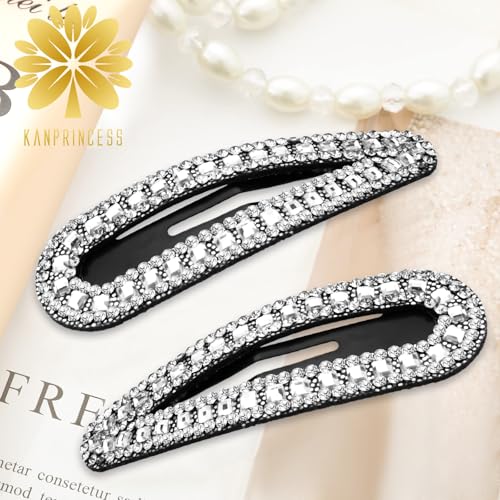 KANPRINCESS 2PCS Rhinestone Hair Clips,Snap Hair Accessories,Decorative Hair Clips,Rhinestone Barrettes For Women Girls(SET14)