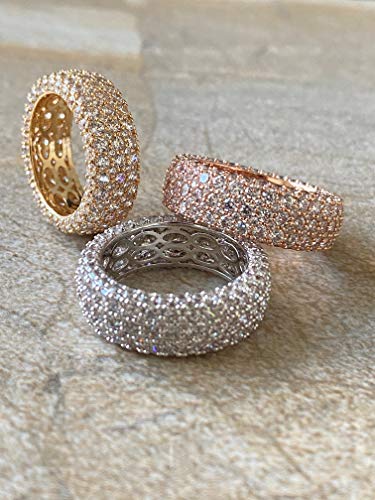 Barzel Women's Wide Eternity Ring Wedding Band - 18k White or Rose Gold Plated Wide Band Cubic Zirconia Eternity Ring - color: Gold