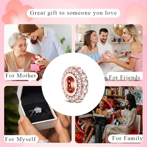 KEQ 925 Silver Spacer Stopper Bead Charms Clearance for Pandora Bracelets Birthstone CZ Always Stopper Birthday Gifts for Mom Grandmom Granddaughter Wife Sisters Friends - color: Rose golden(1 Pcs)