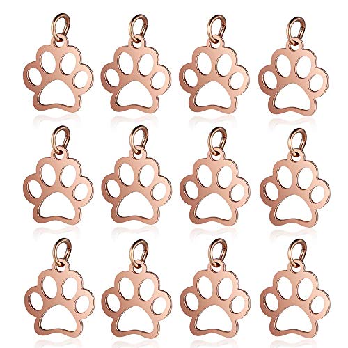 10pcs Stainless Steel Dog Paw Print Charm Pendant Animal Footprint Jewelry Finding Pendant for Jewelry Making DIY - color: Rose Gold Color