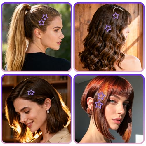 64 Pcs Metal Snap Hair Clips for Women,Small Snap Barrettes for Women Girls Thick Fine Hair (Purple) - color: Purple