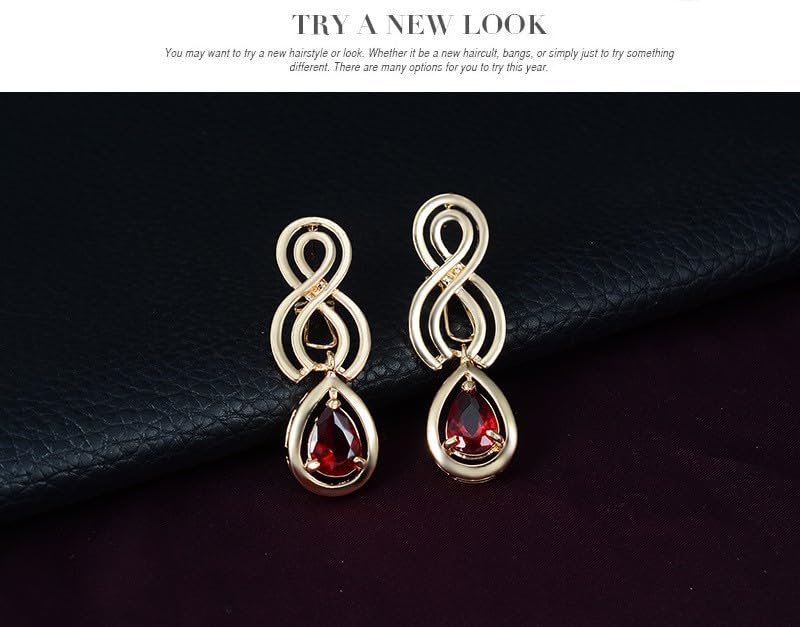 4-Piece Golden Teardrop Crystal Jewelry Set Black Red | 4-piece golden set with black red crystals Lightweight anti-tarnish Perfect for weddings galas - color: Red
