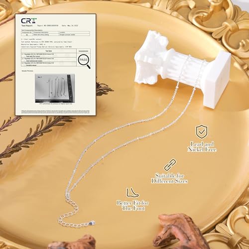 Kenivira Gold/Silver Ankle Bracelets for Women Dainty,18K Gold Plated/Sterling Silver Chain Anklets for Women Waterproof,Layered Anklets Set Non Tarnish Beachy Jewelry Gift - color: silver square