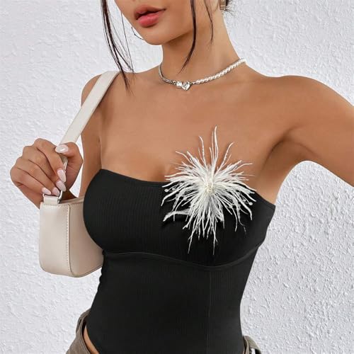Elegant Feather Flower Pearl Cz Large Brooch Pin for Women Men Rhinestone Crystal Floral Lapel Pins Wedding Party Banquet Dress Suit Clothes Accessories Fashion Jewelry 180mm - color: White